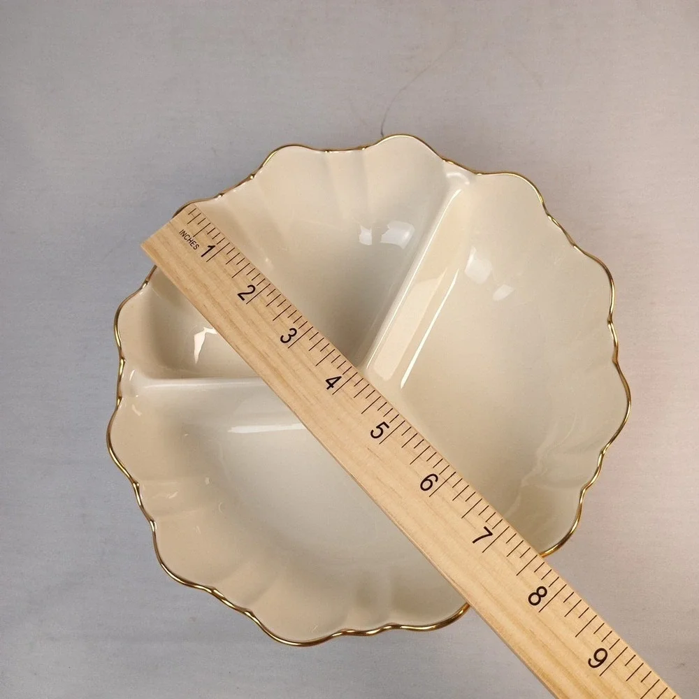 Lenox Symphony 3 Part Scalloped Serving Bowl Ivory 24K Gold Rim 8
